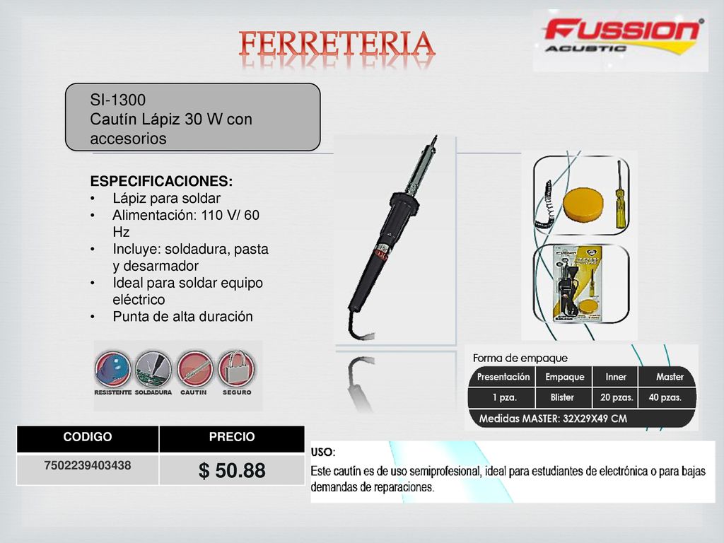 FERRETERIA $ SI-1300 Cautín Lápiz 30 W con accesorios