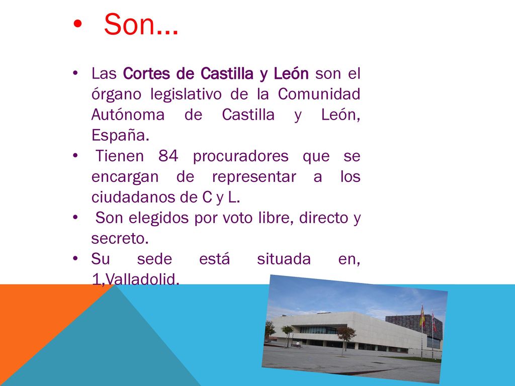 Son... Las Cortes de Castilla y León son el órgano legislativo de la Comunidad Autónoma de Castilla y León, España.