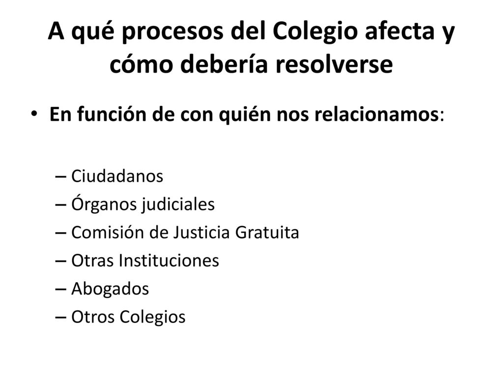 A qué procesos del Colegio afecta y cómo debería resolverse