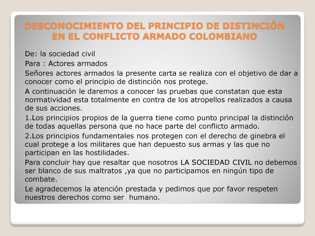 DESCONOCIMIENTO DEL PRINCIPIO DE DISTINCIÓN EN EL CONFLICTO ARMADO COLOMBIANO