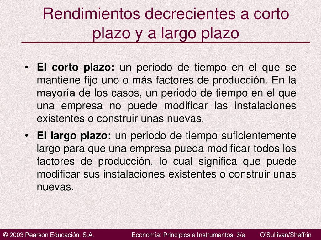 Rendimientos decrecientes a corto plazo y a largo plazo