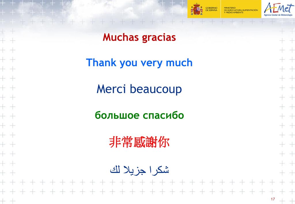 Merci beaucoup 非常感謝你 شكرا جزيلا لك Muchas gracias Thank you very much
