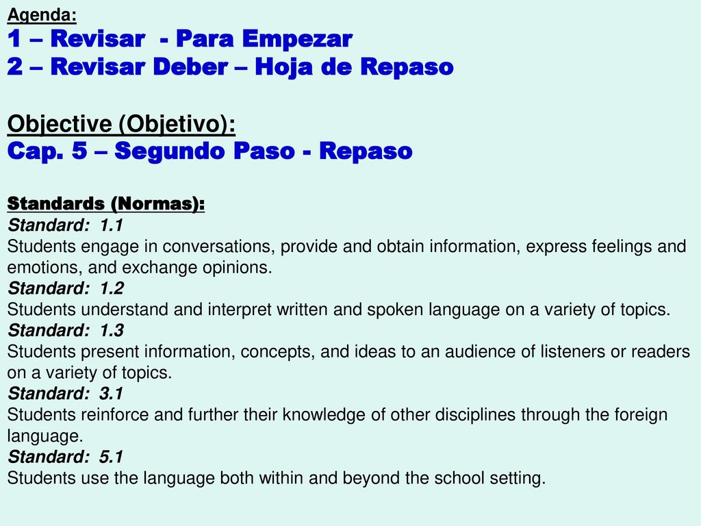 1 – Revisar - Para Empezar 2 – Revisar Deber – Hoja de Repaso