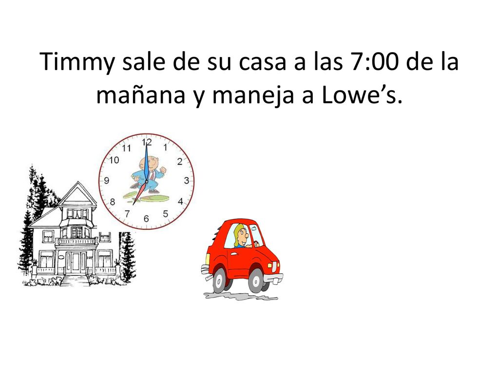 Timmy sale de su casa a las 7:00 de la mañana y maneja a Lowe’s.