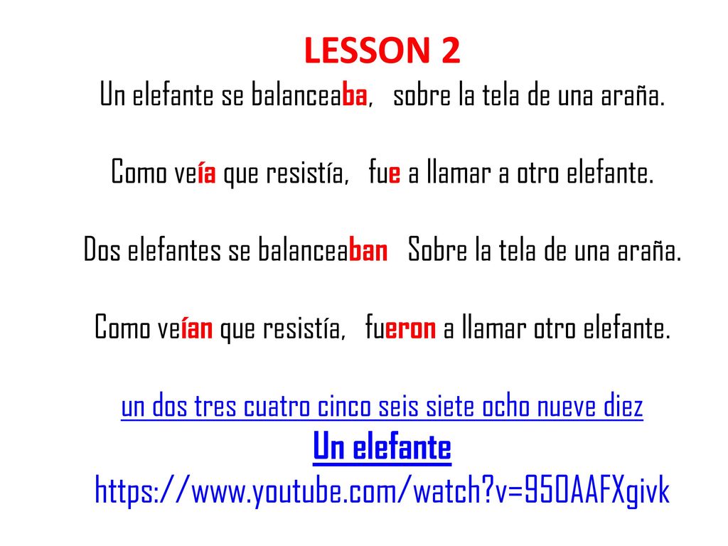 LESSON 2 Un elefante se balanceaba, sobre la tela de una araña
