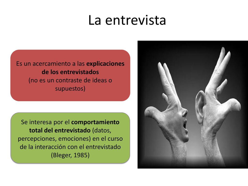 La entrevista Es un acercamiento a las explicaciones de los entrevistados. (no es un contraste de ideas o supuestos)