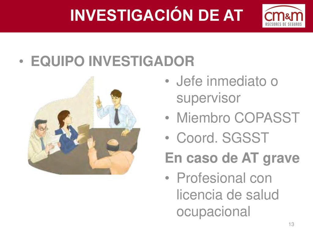 INVESTIGACIÓN DE AT EQUIPO INVESTIGADOR Jefe inmediato o supervisor