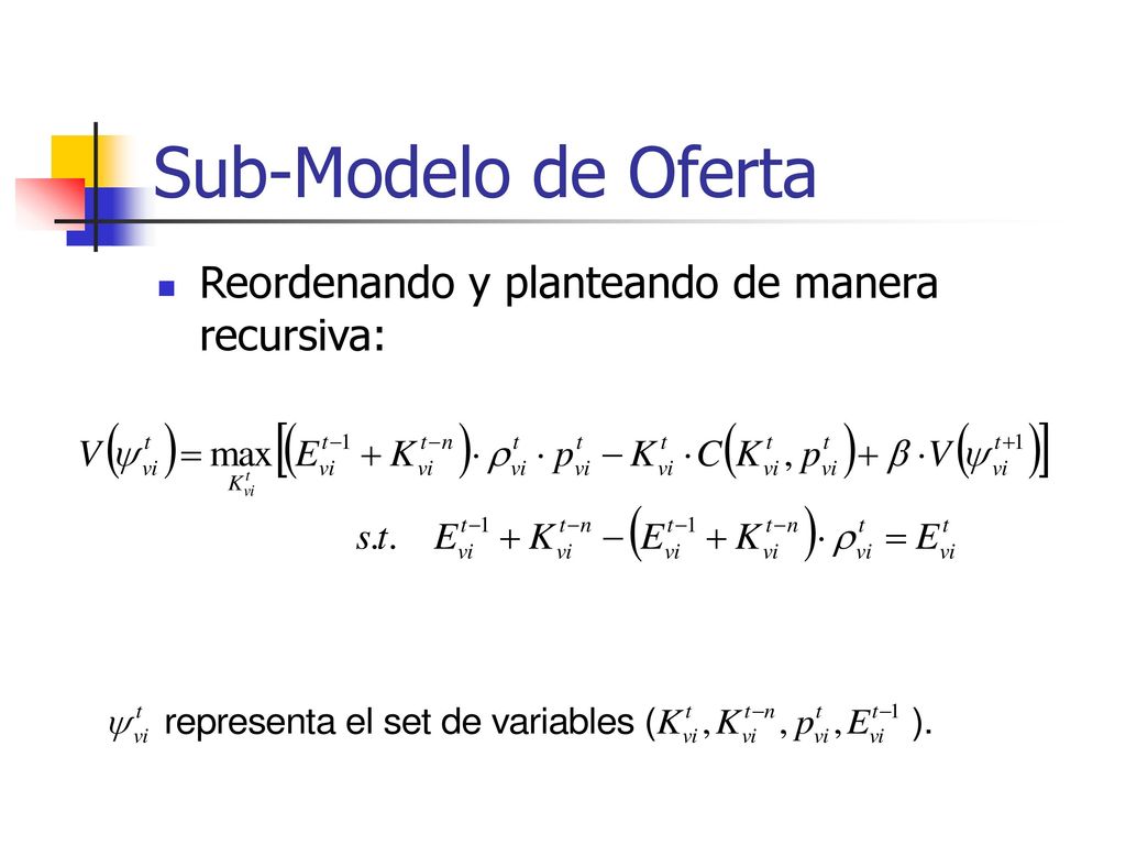 Sub-Modelo de Oferta Reordenando y planteando de manera recursiva:
