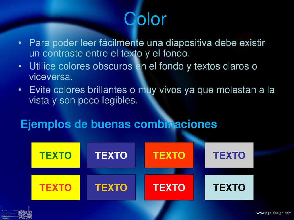 Color Ejemplos de buenas combinaciones: