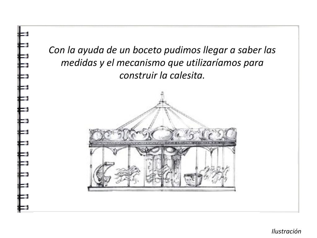 Con la ayuda de un boceto pudimos llegar a saber las medidas y el mecanismo que utilizaríamos para construir la calesita.