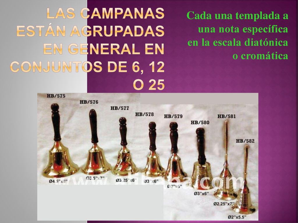 Las campanas están agrupadas en general en conjuntos de 6, 12 o 25