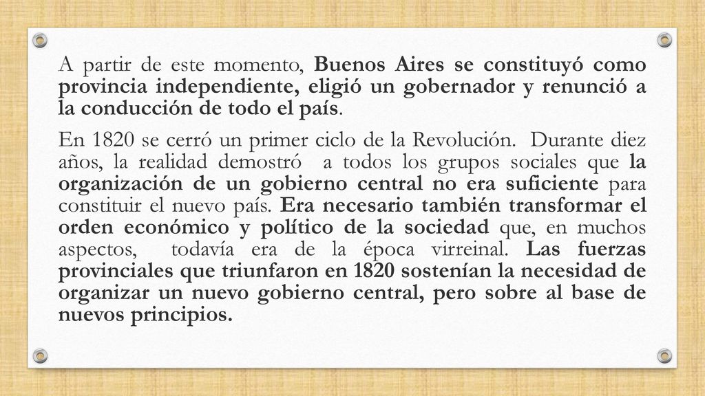 A partir de este momento, Buenos Aires se constituyó como provincia independiente, eligió un gobernador y renunció a la conducción de todo el país.