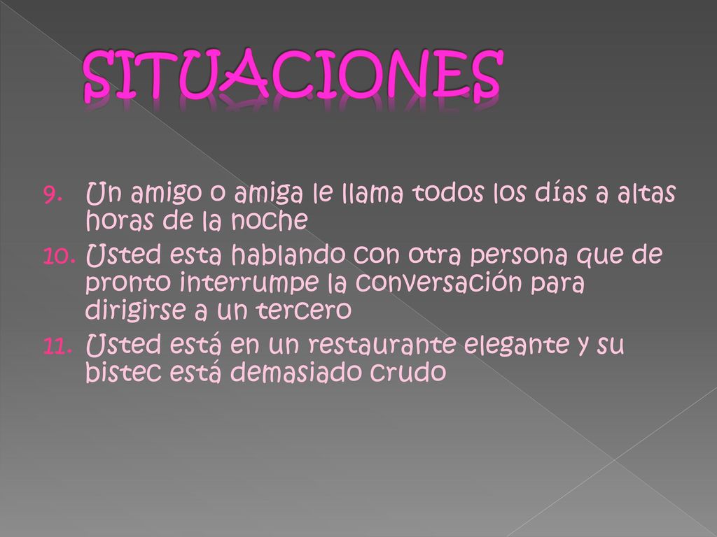 SITUACIONES Un amigo o amiga le llama todos los días a altas horas de la noche.