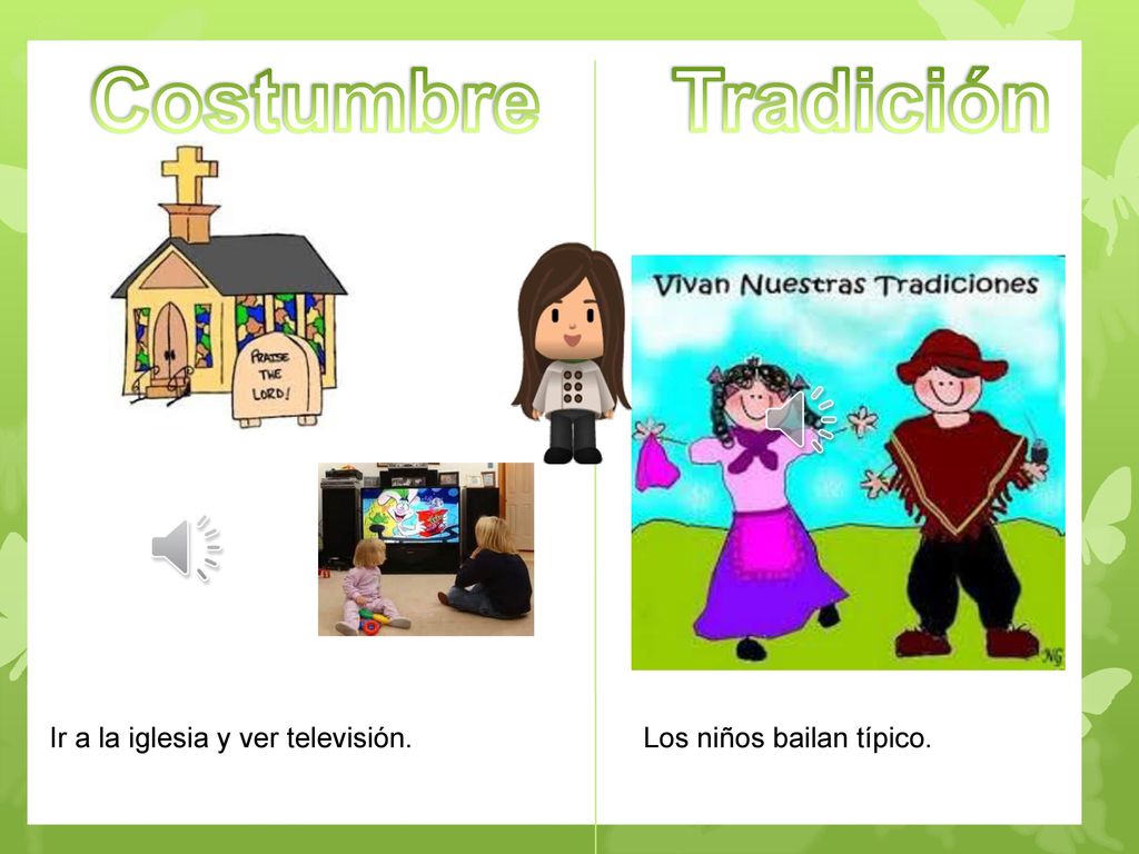Costumbre Tradición. ¿Qué pasa aquí Costumbre y tradiciones de mi comunidad. Ir a la iglesia y ver televisión.