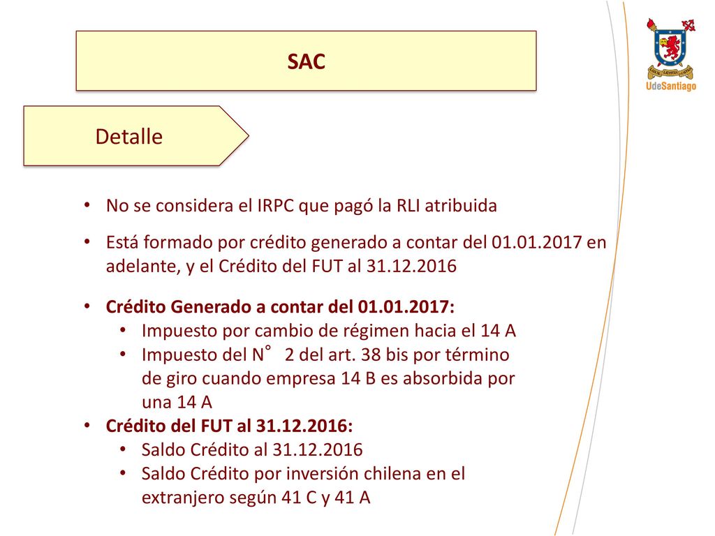 SAC Detalle No se considera el IRPC que pagó la RLI atribuida
