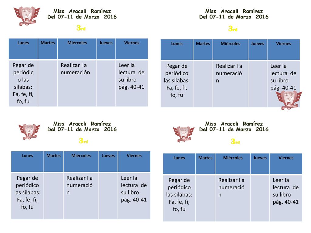 3rd 3rd 3rd 3rd Pegar de periódico las silabas: Fa, fe, fi, fo, fu