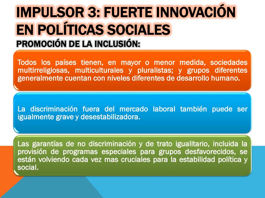 Impulsor 3: Fuerte innovación en políticas sociales Promoción de la inclusión: