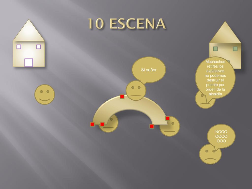10 ESCENA Si señor. Muchachos retires los explosivos no podemos destruir el puente por orden de la alcaldía.