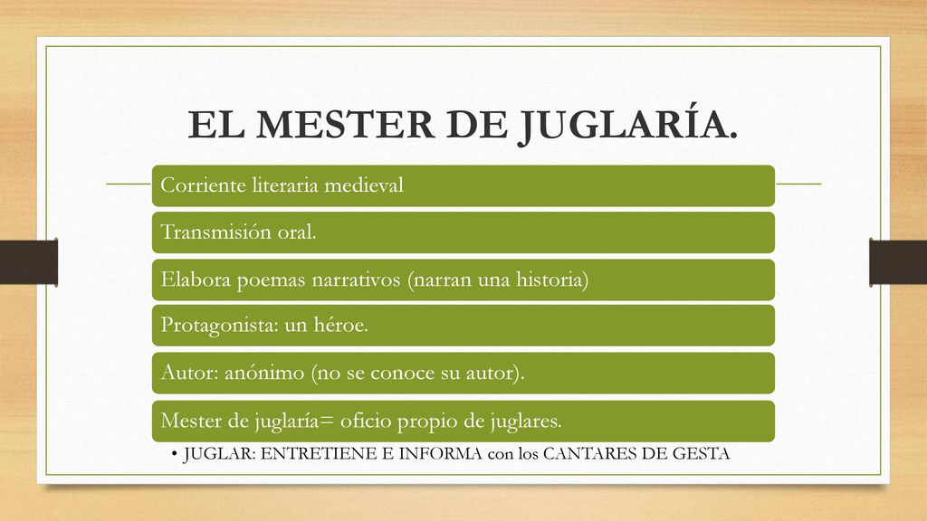 EL MESTER DE JUGLARÍA. Corriente literaria medieval Transmisión oral.