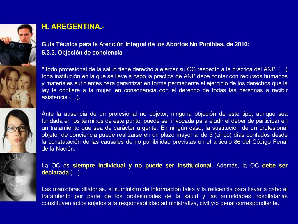 H. AREGENTINA.- Guía Técnica para la Atención Integral de los Abortos No Punibles, de 2010: Objeción de conciencia.