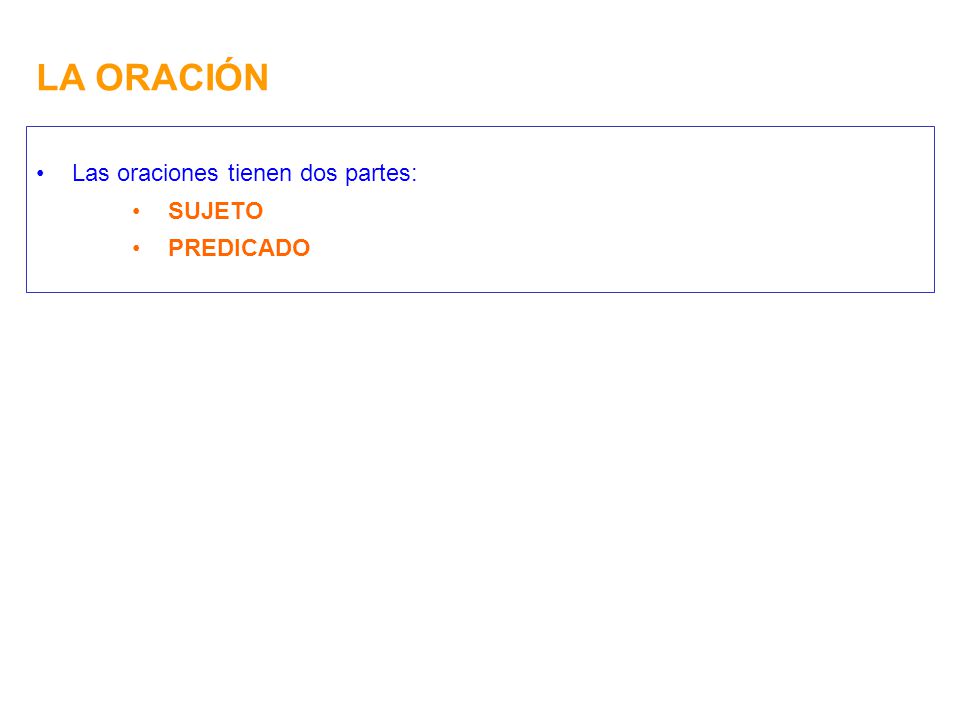 LA ORACIÓN Las oraciones tienen dos partes: SUJETO PREDICADO