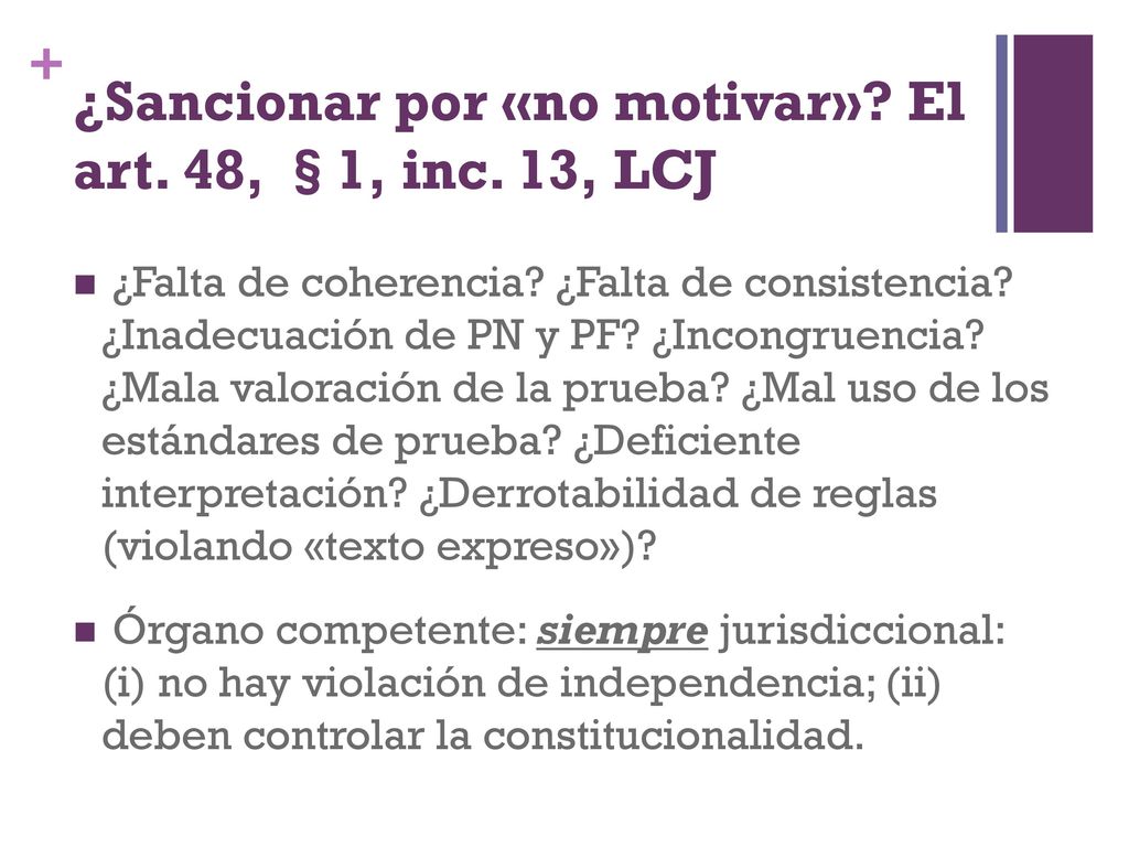 ¿Sancionar por «no motivar» El art. 48, §1, inc. 13, LCJ