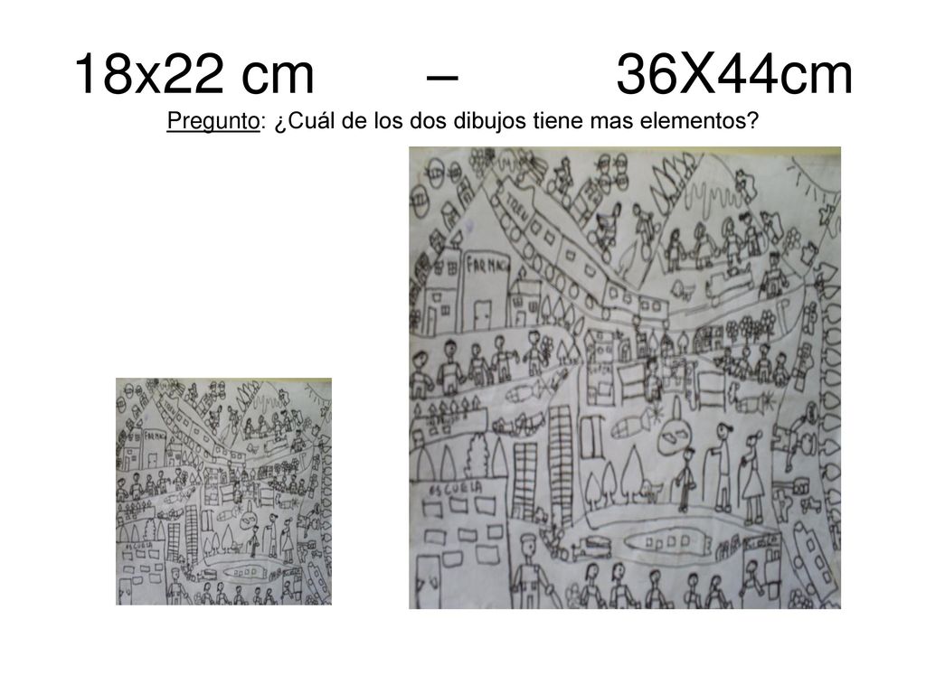 18x22 cm – 36X44cm Pregunto: ¿Cuál de los dos dibujos tiene mas elementos
