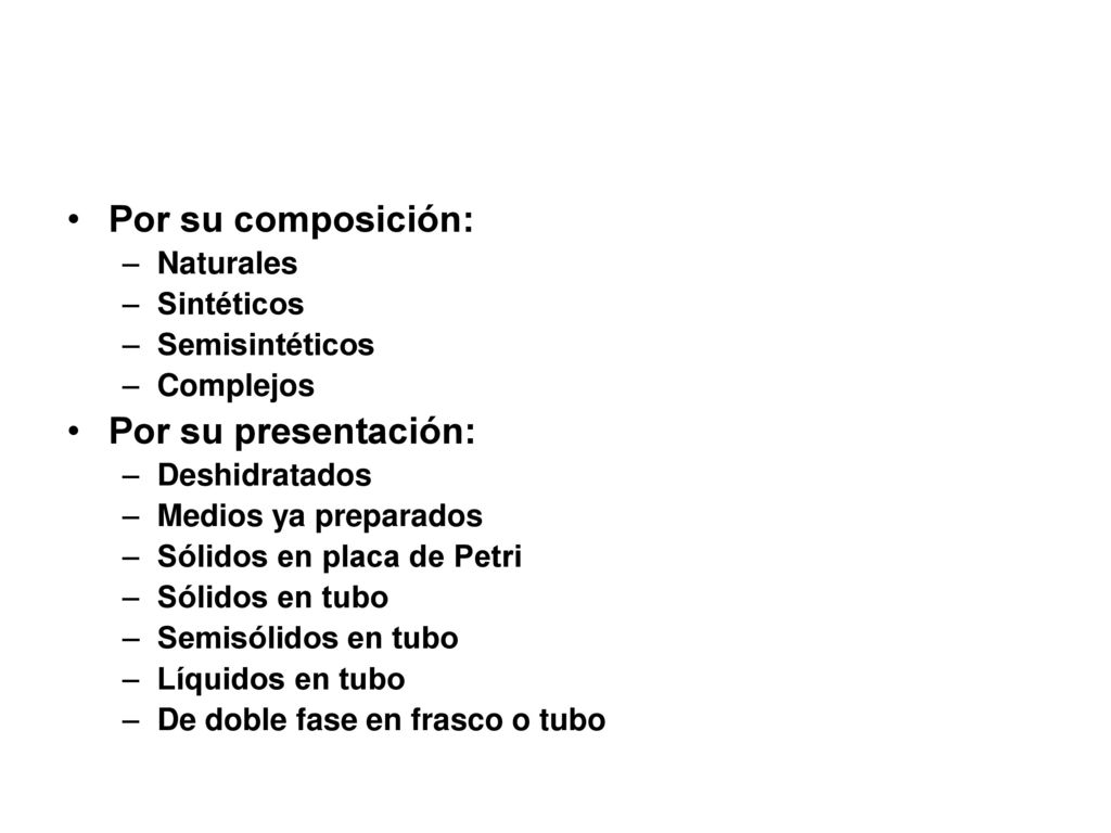 Por su composición: Por su presentación: Naturales Sintéticos