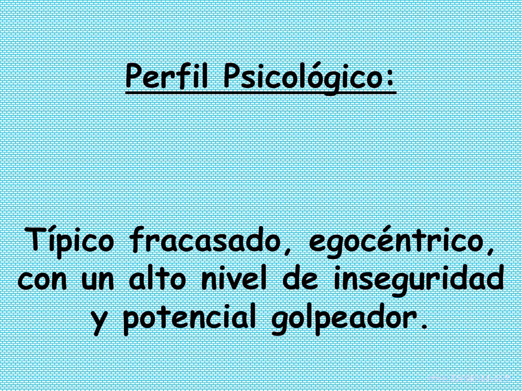 Perfil Psicológico: Típico fracasado, egocéntrico, con un alto nivel de inseguridad y potencial golpeador.
