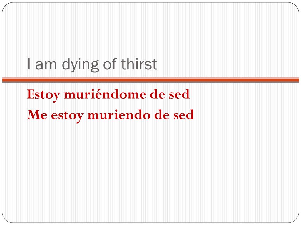 I am dying of thirst Estoy muriéndome de sed Me estoy muriendo de sed