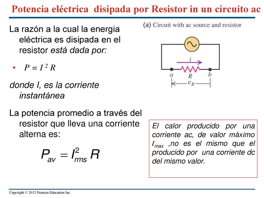 Potencia eléctrica disipada por Resistor in un circuito ac