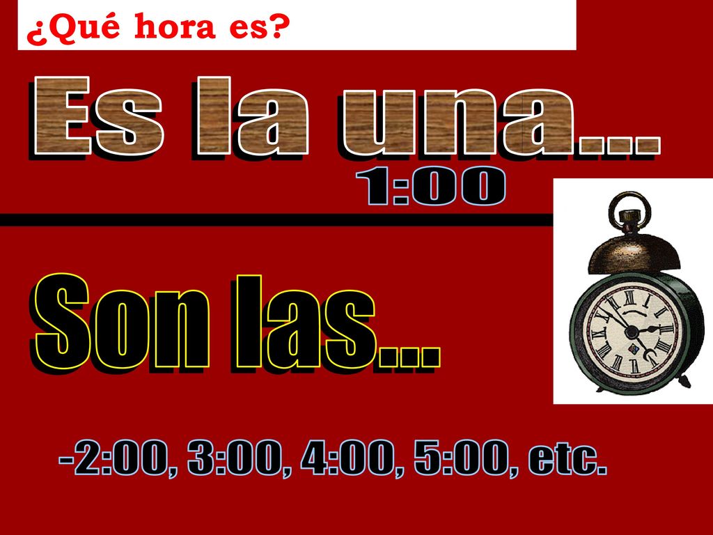 ¿Qué hora es Es la una... 1:00 Son las...