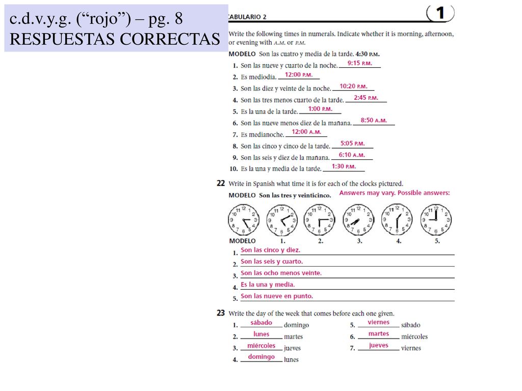 c.d.v.y.g. ( rojo ) – pg. 8 RESPUESTAS CORRECTAS