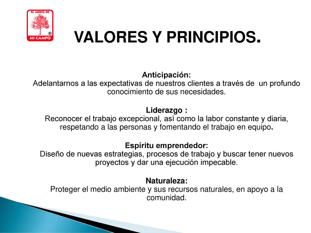 VALORES Y PRINCIPIOS. Anticipación: Adelantarnos a las expectativas de nuestros clientes a través de un profundo conocimiento de sus necesidades.