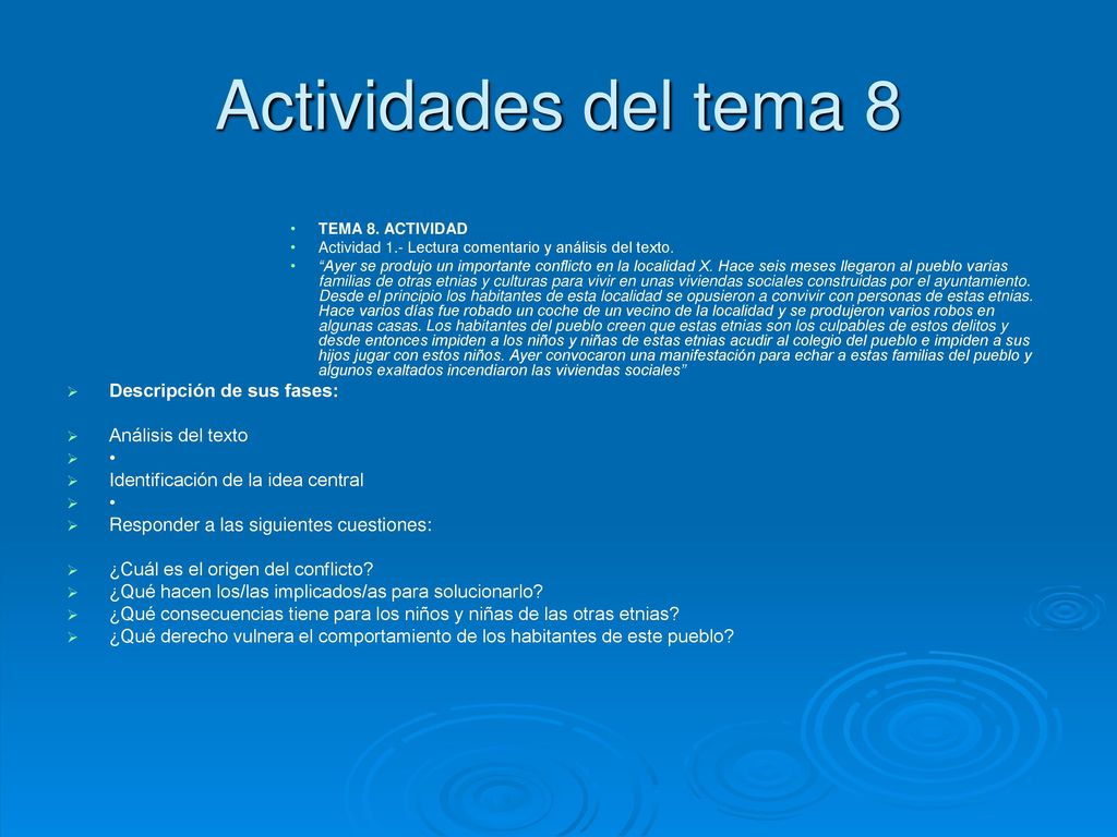 Actividades del tema 8 Descripción de sus fases: Análisis del texto •