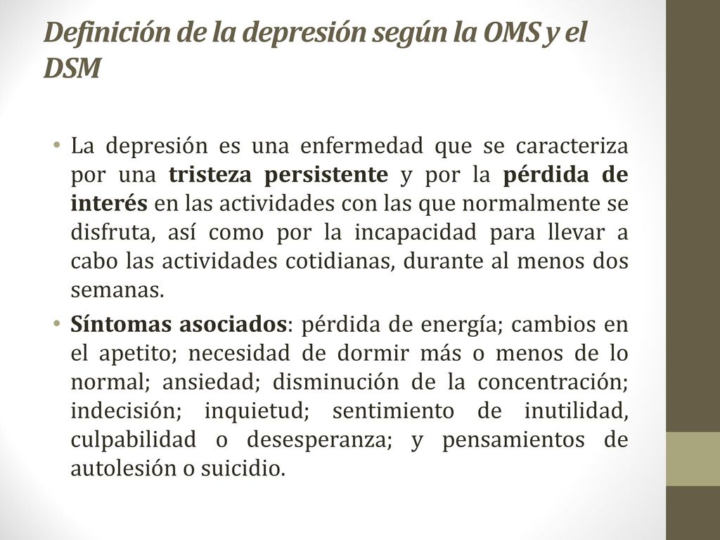 Definición de la depresión según la OMS y el DSM