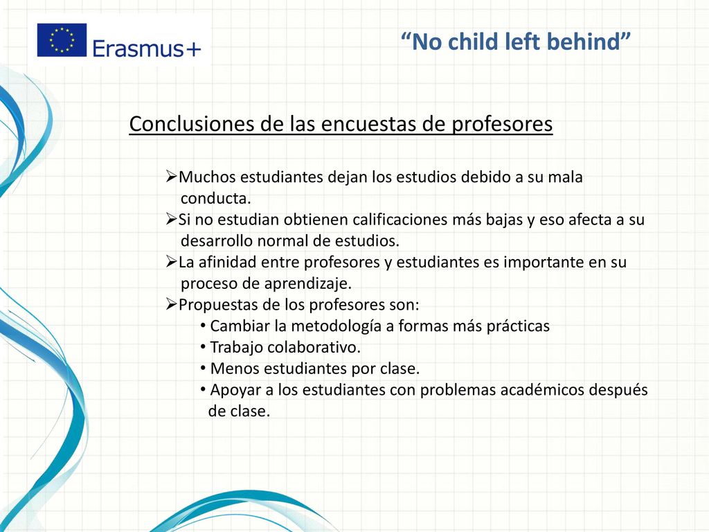 No child left behind Conclusiones de las encuestas de profesores
