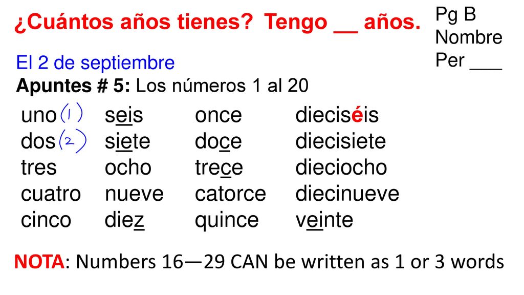NOTA: Numbers 16—29 CAN be written as 1 or 3 words