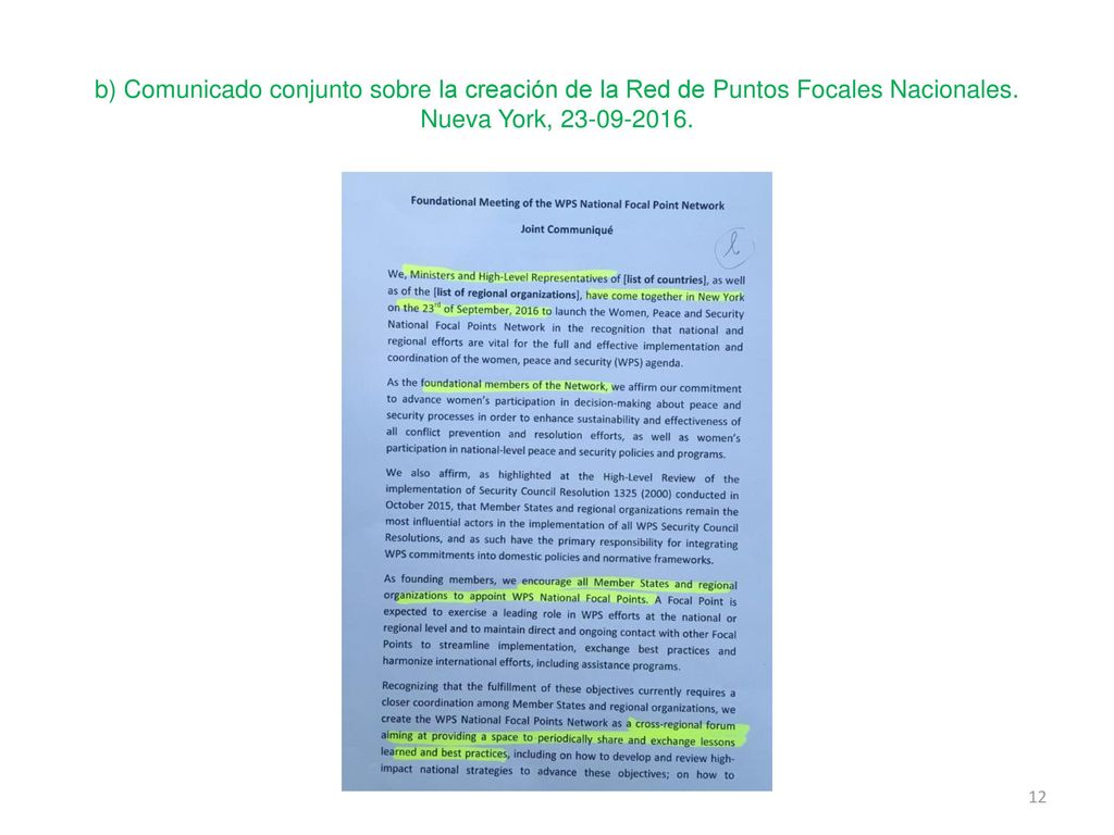 b) Comunicado conjunto sobre la creación de la Red de Puntos Focales Nacionales.