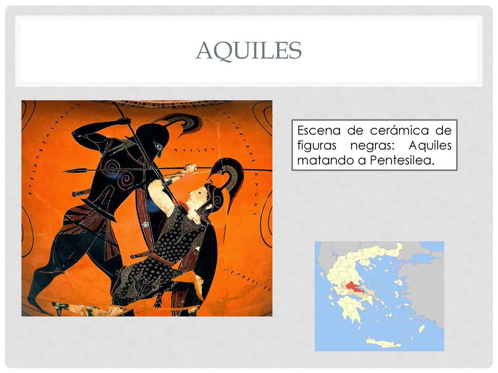 AQUILES Escena de cerámica de figuras negras: Aquiles matando a Pentesilea.
