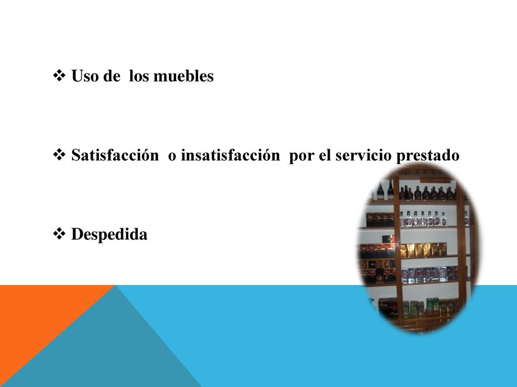 Uso de los muebles Satisfacción o insatisfacción por el servicio prestado Despedida