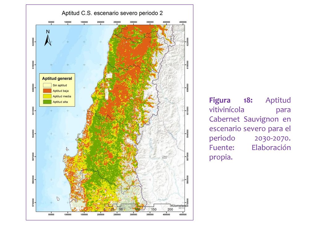 Figura 18: Aptitud vitivinícola para Cabernet Sauvignon en escenario severo para el periodo Fuente: Elaboración propia.