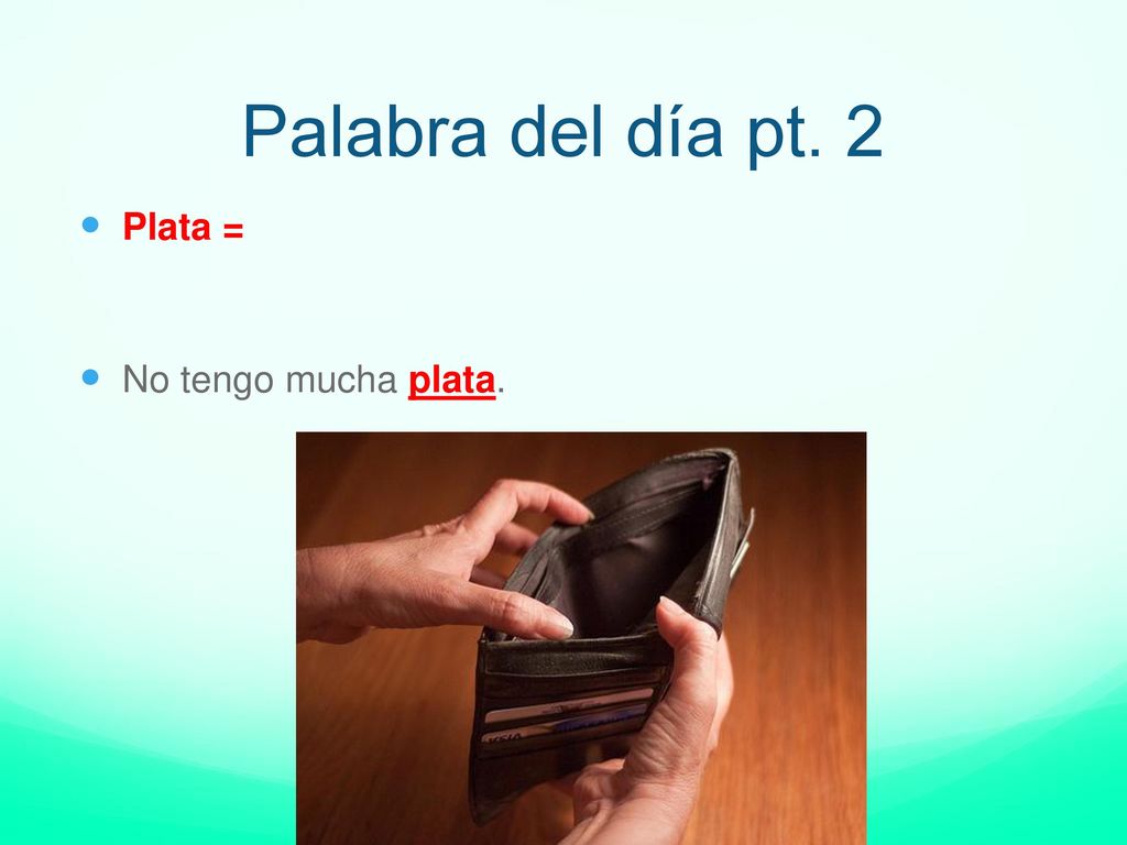 Palabra del día pt. 2 Plata = No tengo mucha plata.