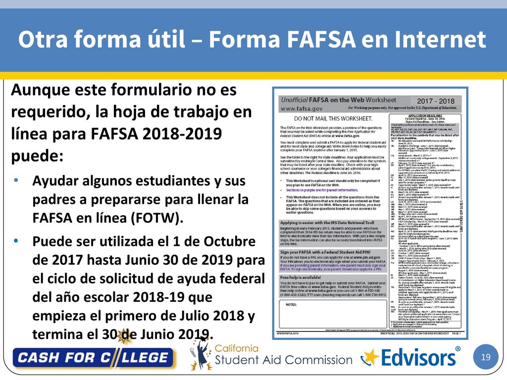 Otra forma útil – Forma FAFSA en Internet