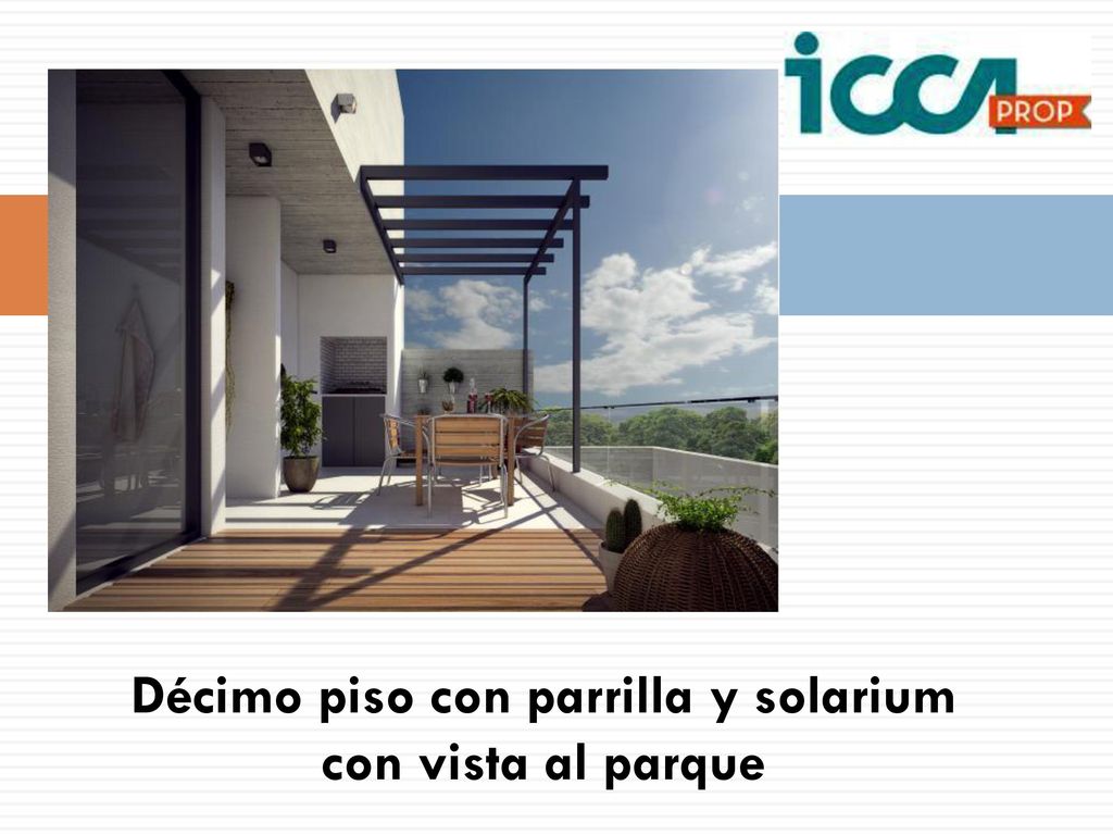Décimo piso con parrilla y solarium con vista al parque