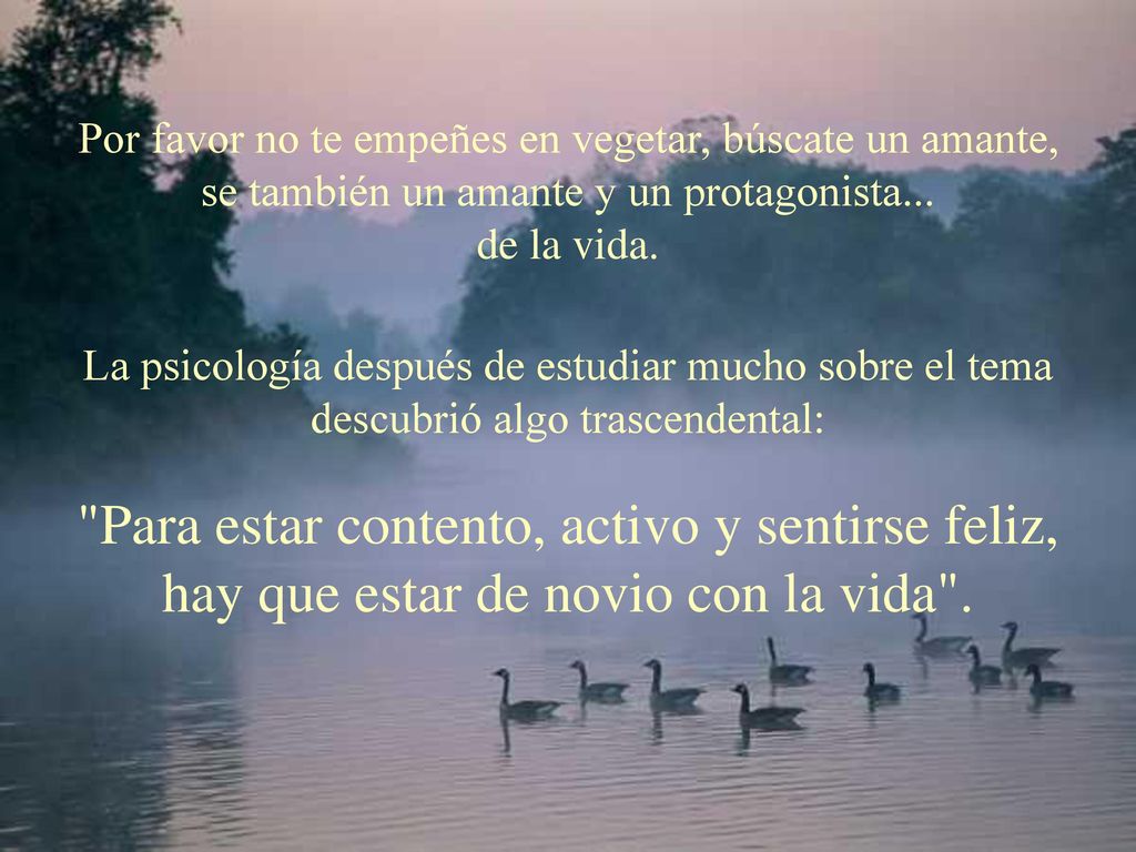 Por favor no te empeñes en vegetar, búscate un amante, se también un amante y un protagonista... de la vida.