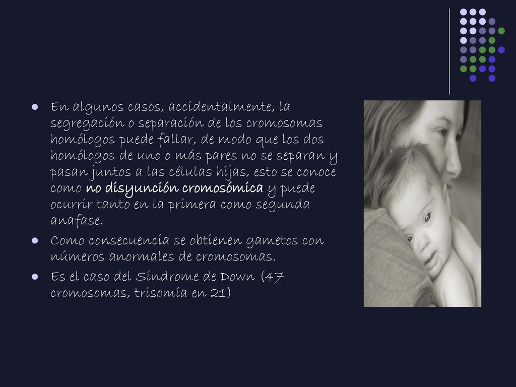 En algunos casos, accidentalmente, la segregación o separación de los cromosomas homólogos puede fallar, de modo que los dos homólogos de uno o más pares no se separan y pasan juntos a las células hijas, esto se conoce como no disyunción cromosómica y puede ocurrir tanto en la primera como segunda anafase.