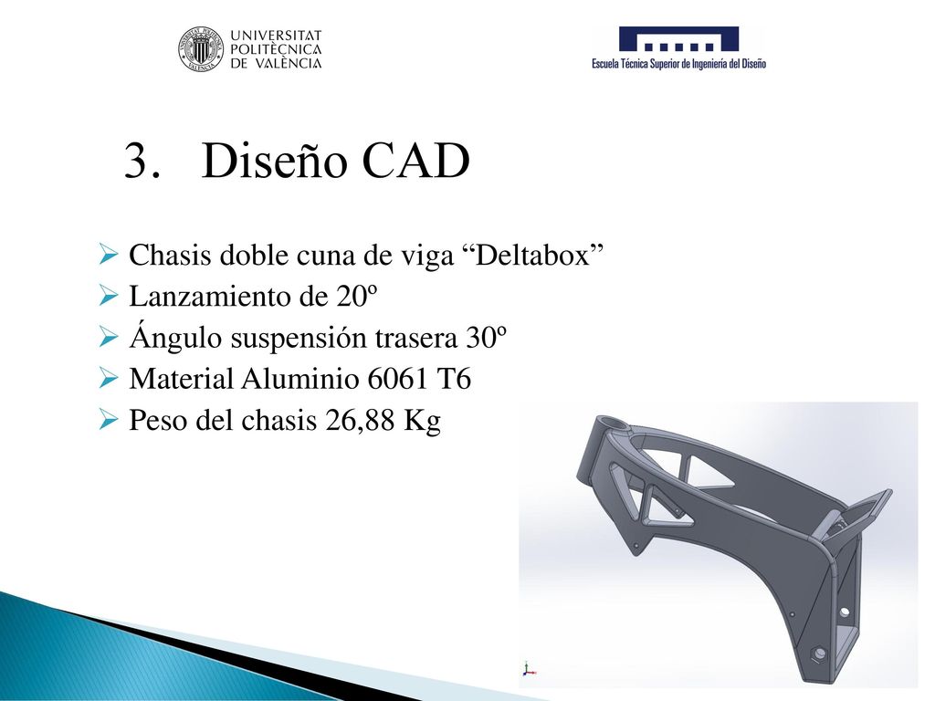 3. Diseño CAD Chasis doble cuna de viga Deltabox Lanzamiento de 20º