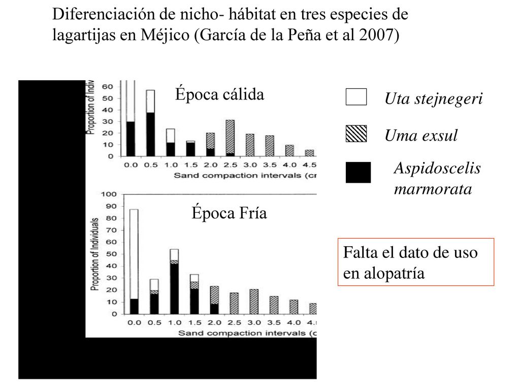 Diferenciación de nicho- hábitat en tres especies de lagartijas en Méjico (García de la Peña et al 2007)