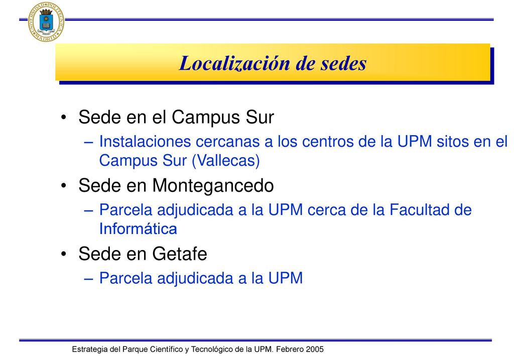 Localización de sedes Sede en el Campus Sur Sede en Montegancedo